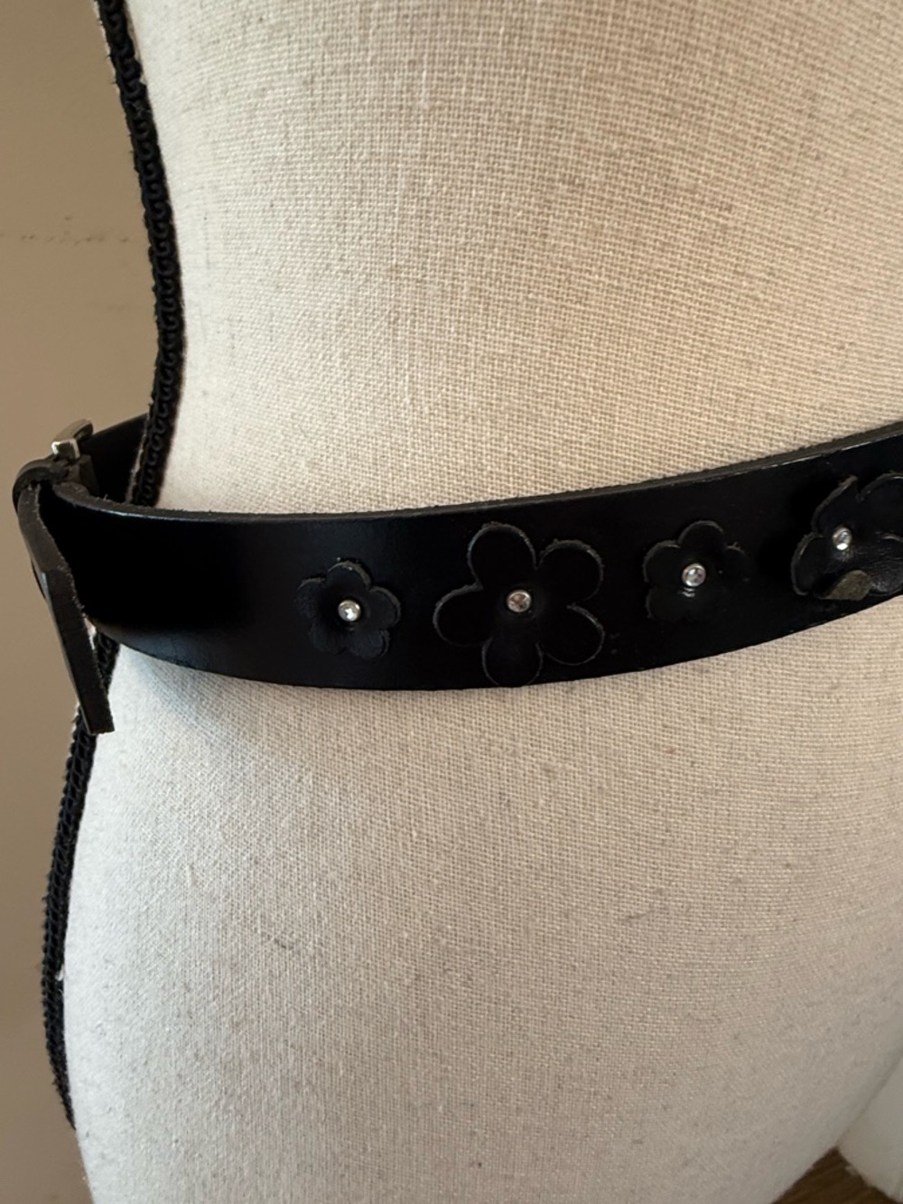 Sangiorgio black floral genuine leather belt silver buckle SZ SM - Picture 3 of 9